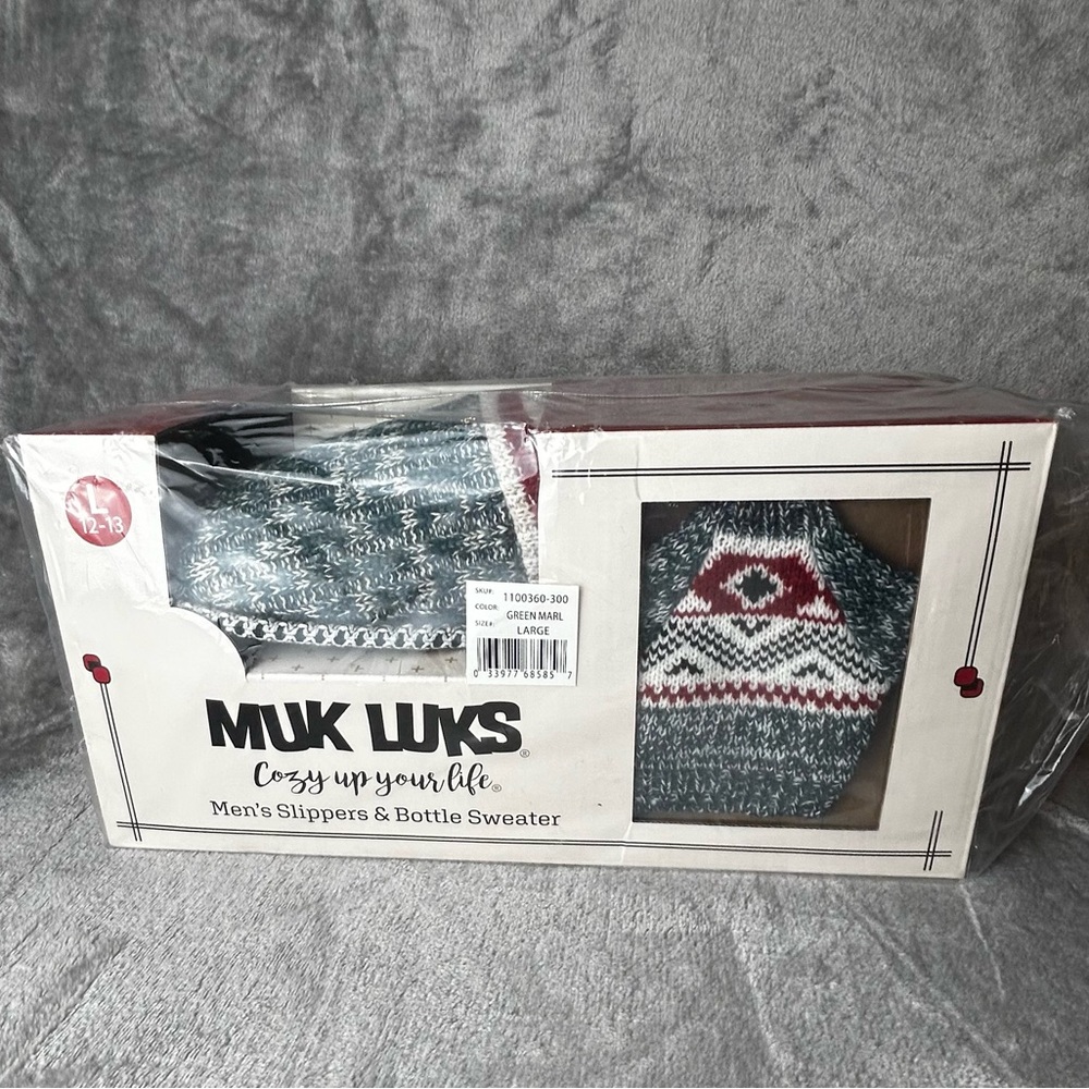 Muk Luks Slippers Mens Large 12-13 With Matching Bottle Sweater Gift For Man New